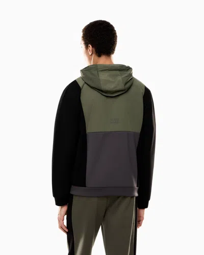 Ea7 Athletic Colour Block Hooded Sweatshirt In Nylon And Viscose Blend