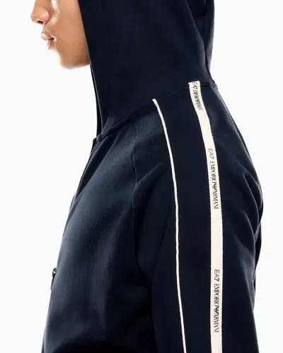 Ea7 Logo Series Cotton-blend Hooded Zip-up Sweatshirt