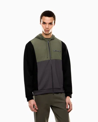 Ea7 Athletic Colour Block Hooded Sweatshirt In Nylon And Viscose Blend