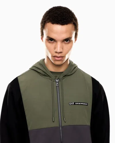 Ea7 Athletic Colour Block Hooded Sweatshirt In Nylon And Viscose Blend