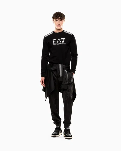 Ea7 Asv 7 Lines Crew-neck Sweatshirt In A Cotton Blend In Black