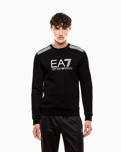 Ea7 Asv 7 Lines Crew-neck Sweatshirt In A Cotton Blend In Black
