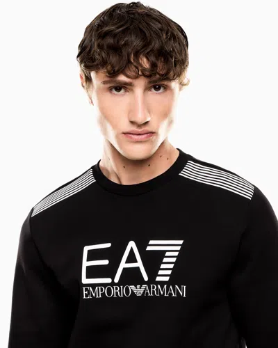 Ea7 Asv 7 Lines Crew-neck Sweatshirt In A Cotton Blend In Black