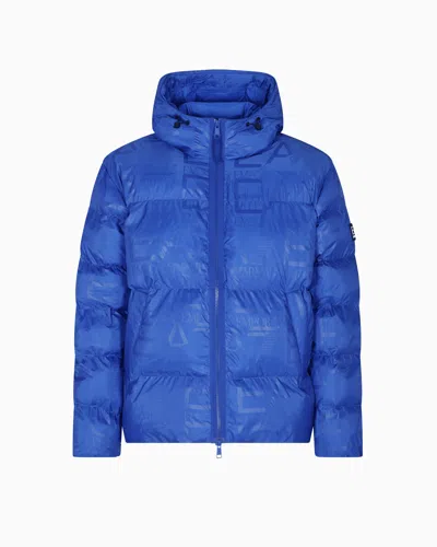 Ea7 Padded Hooded Jacket With All-over Logo Print