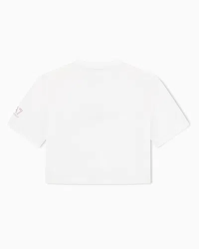 Ea7 Asv Logo Series Girl Crew-neck T-shirt In Stretch Organic Cotton Jersey In White