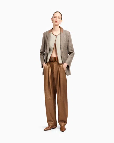 Giorgio Armani Double-sided Jersey Single-pleat Trousers In Brown