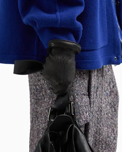 Giorgio Armani Deerskin Leather Gloves In Black