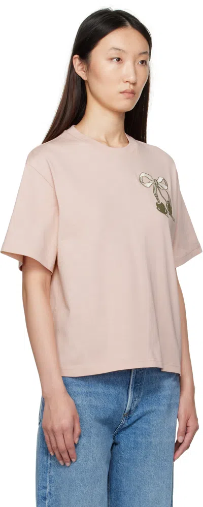 Moncler Pink Embroidered Cherry Logo Cotton T-shirt In Pink