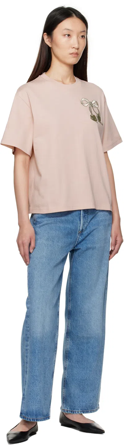 Moncler Pink Embroidered Cherry Logo Cotton T-shirt In Pink