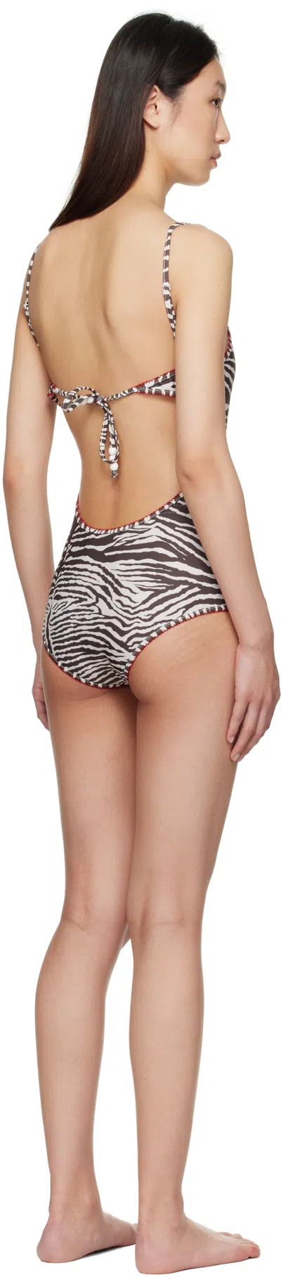 Caro Editions Brown & Off-white Bellini Bikini Edition Bow Swimsuit