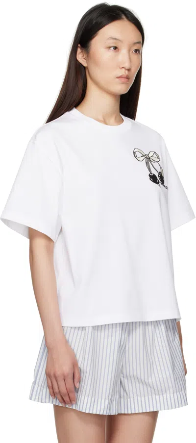 Moncler White Embroidered Cherry Logo Cotton T-shirt In White