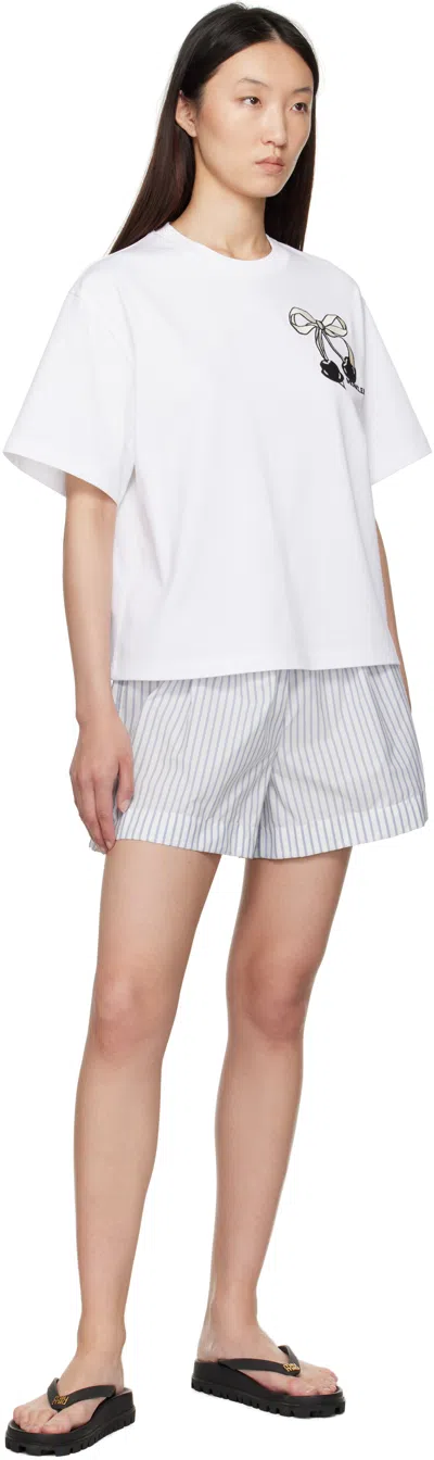 Moncler White Embroidered Cherry Logo Cotton T-shirt In White