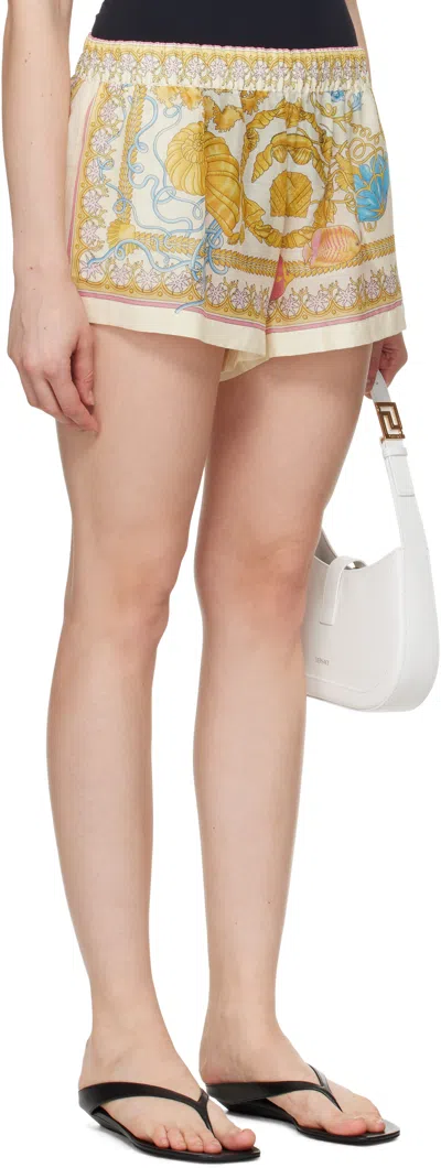 Versace Off-white Underwater Barocco Cover-up Shorts In Multi