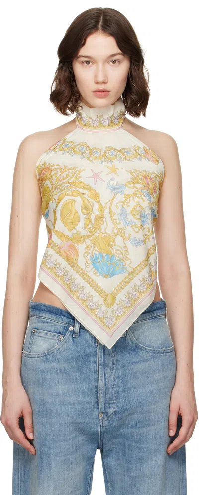 Versace Off-white Underwater Barocco Cover-up Foulard Top In Multi