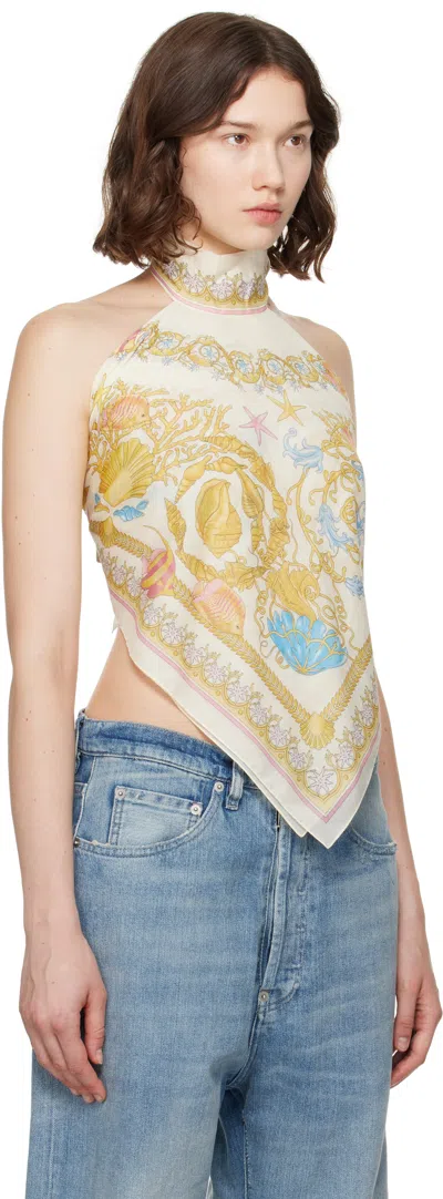 Versace Off-white Underwater Barocco Cover-up Foulard Top In Multi