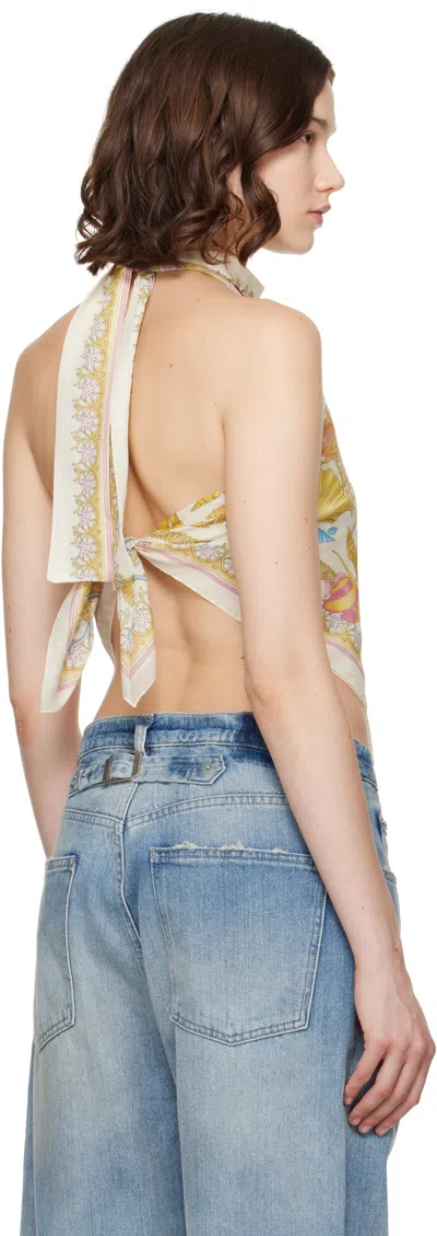 Versace Off-white Underwater Barocco Cover-up Foulard Top In Multi