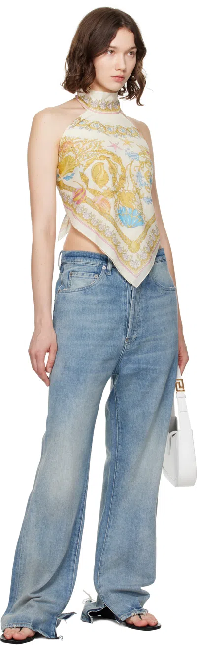 Versace Off-white Underwater Barocco Cover-up Foulard Top In Multi