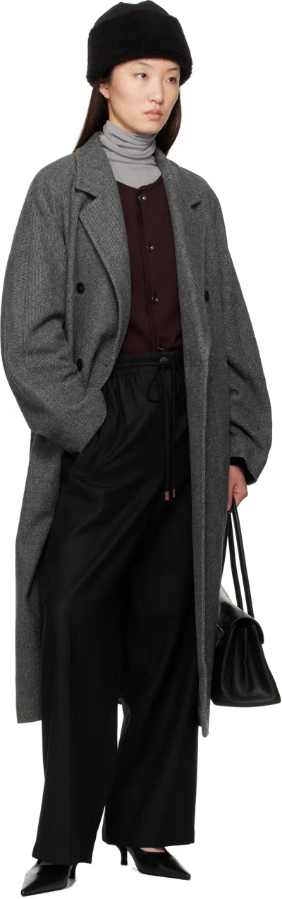 Le17septembre Navy Drawstring Easy Wool Trousers In Black