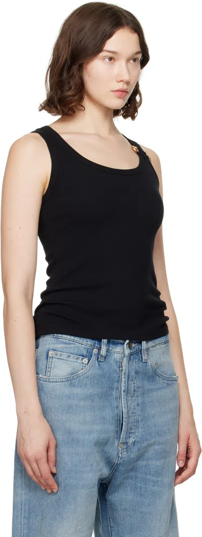 Versace Safety Pin Ribbed Tank Top In Black
