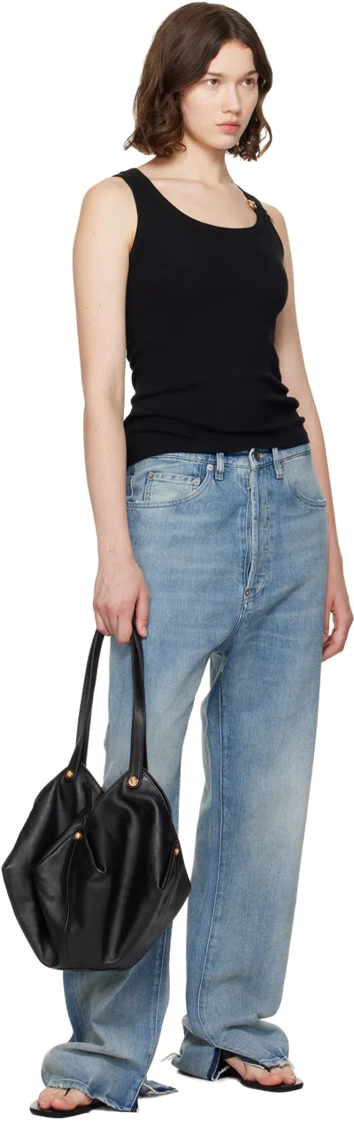 Versace Safety Pin Ribbed Tank Top In Black