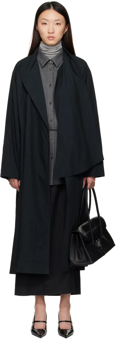 Le17septembre Navy Scarf Trench Coat In Black