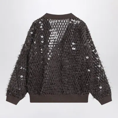 Brunello Cucinelli Chocolate Mesh Top With Sequins Women In Brown