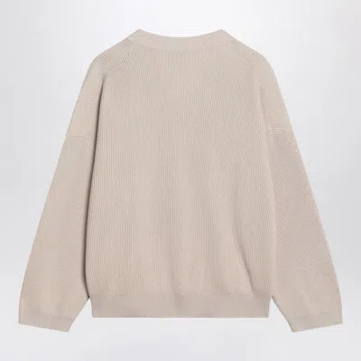 Brunello Cucinelli V-neck Rib Knit Sweater With Monili-insert In Neutral