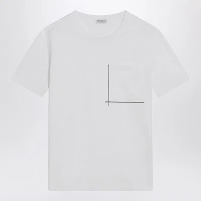 Brunello Cucinelli White Cotton T-shirt With Shiny Pocket Women In White