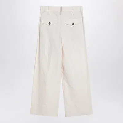 Brunello Cucinelli Ivory Trousers In Cotton And Linen Women In White