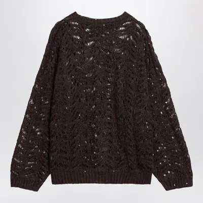 Brunello Cucinelli Sequin Embellished Linen-blend Sweater In Brown