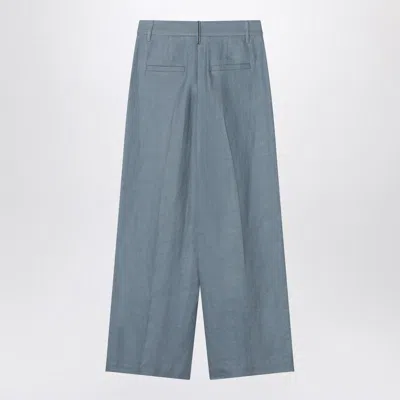 Brunello Cucinelli Wide Avio-colored Trousers In Linen Blend Women
