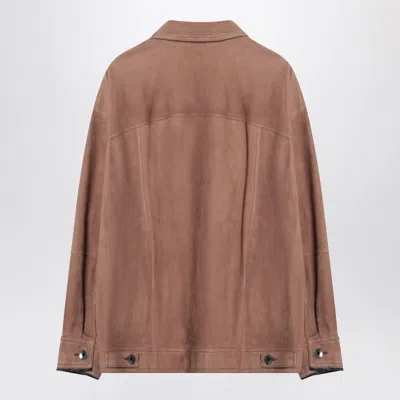 Brunello Cucinelli Brown Leather Overshirt Jacket In Brown