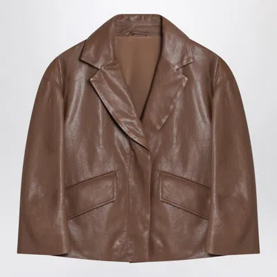 Brunello Cucinelli Cropped Leather Jacket Long Sleeves In Brown