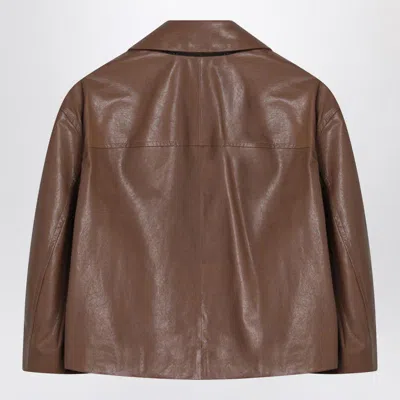 Brunello Cucinelli Cropped Leather Jacket Long Sleeves In Brown