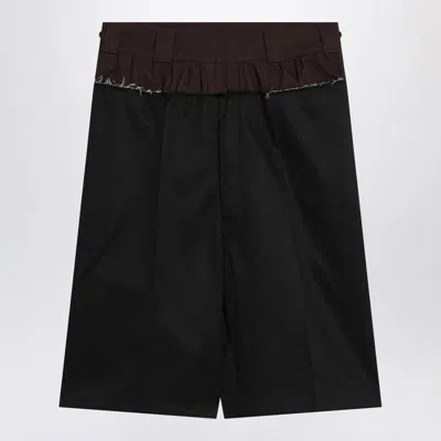 Maison Margiela Tailored Black Shorts With Unique Ruffled Waistband In Multi