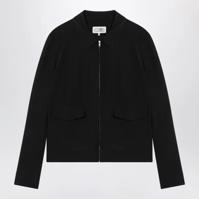 Mm6 Maison Margiela Zip Up Silk Jacket With Collared Neck In Black