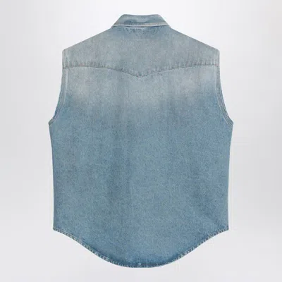 Mm6 Maison Margiela Mm6 By Maison Margiela Short-sleeved Denim-effect Shirt With Flap Pockets In Blue