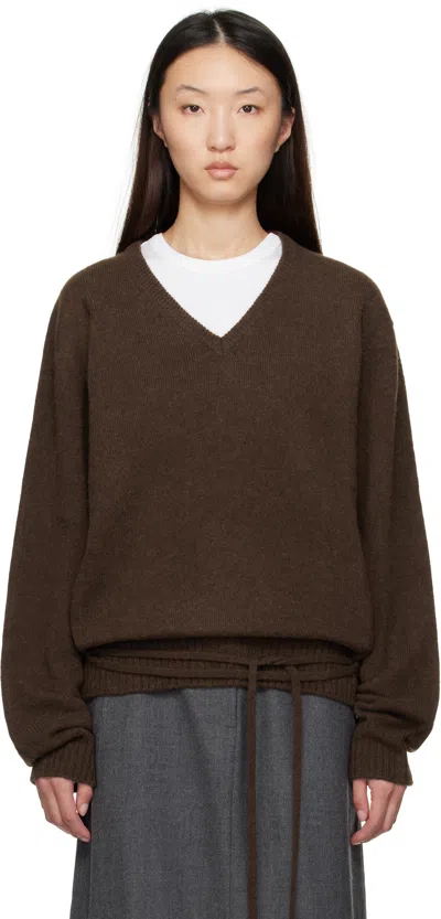 Le17septembre Brown Alpaca V-neck Sweater In Brown