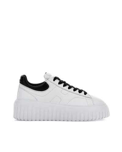 Hogan H-stripes Leather Sneakers With Contrasting Detail In White