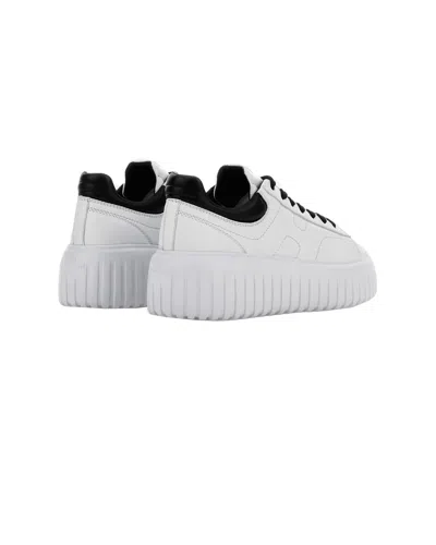 Hogan H-stripes Leather Sneakers With Contrasting Detail In White