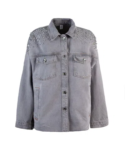 Liu •jo Relaxed Fit Grey Coat With Embellished Shoulders In Gray