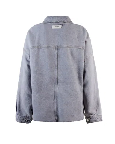Liu •jo Relaxed Fit Grey Coat With Embellished Shoulders In Gray