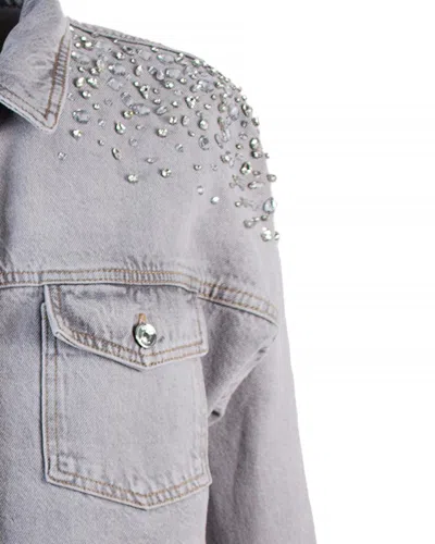 Liu •jo Relaxed Fit Grey Coat With Embellished Shoulders In Gray