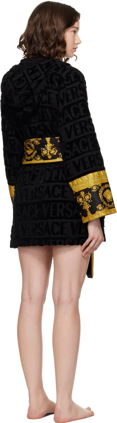 Versace Barocco-print Cotton Robe In Black
