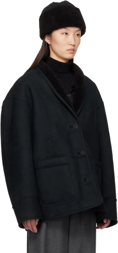 Le17septembre Black Shawl Collar Faux-shearling Jacket In Black