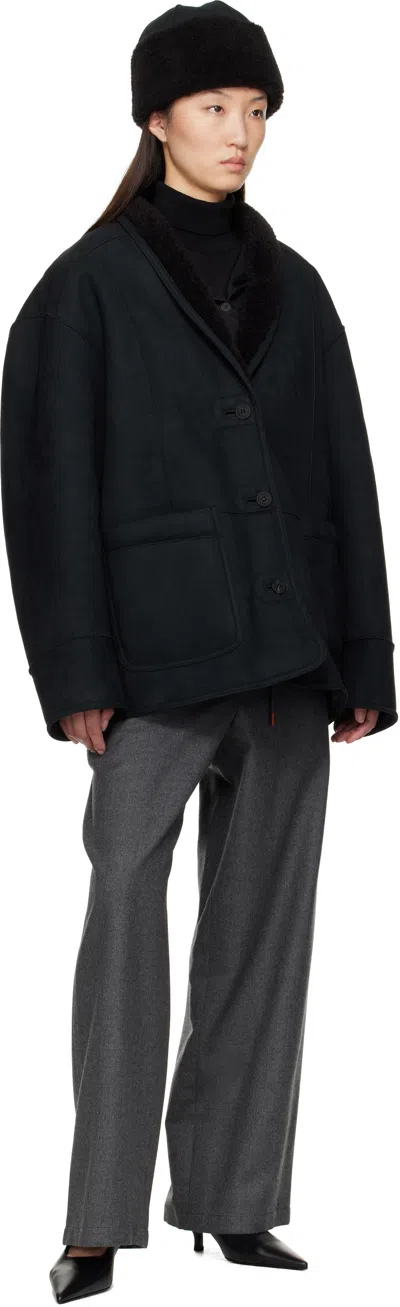 Le17septembre Black Shawl Collar Faux-shearling Jacket In Black