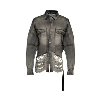 Pre-owned Rick Owens Drkshdw Cape-sleeve Cropped Outershirt 'mineral Fringed'