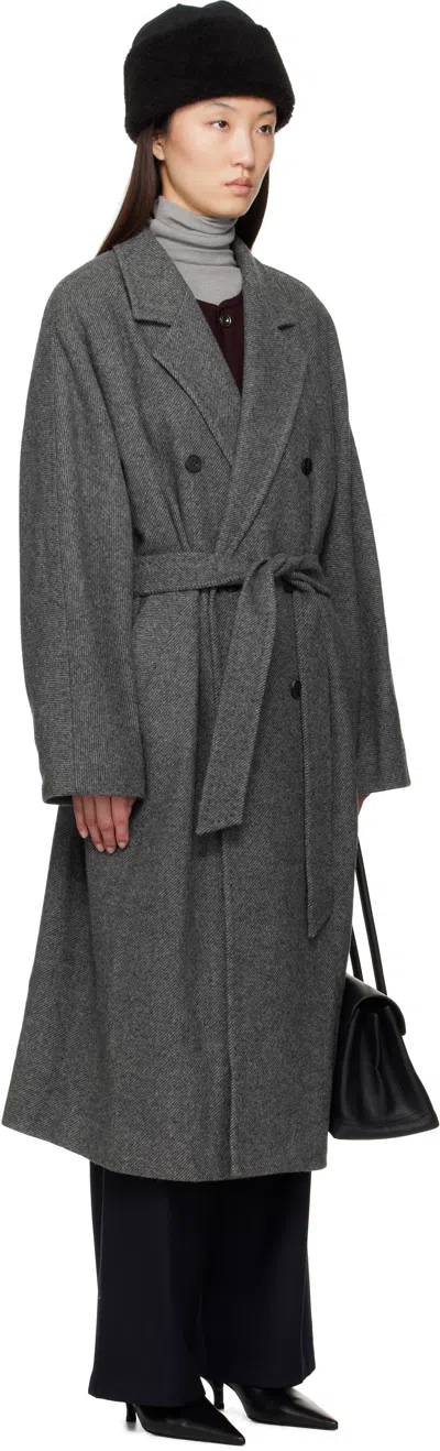 Le17septembre Gray Double-breasted Belted Coat In Gray