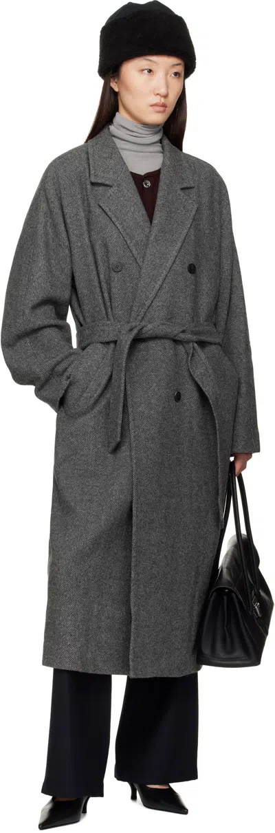 Le17septembre Gray Double-breasted Belted Coat In Gray