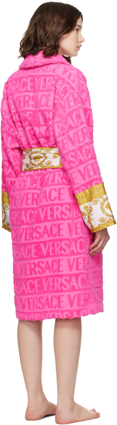 Versace I Heart Baroque Cotton Bath Robe In Pink